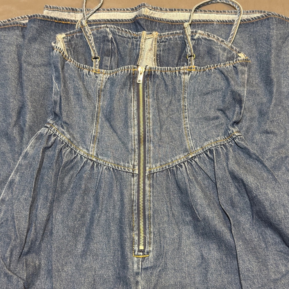 Commense Sweetheart Collar Denim Midi Dress - Picture 6 of 7